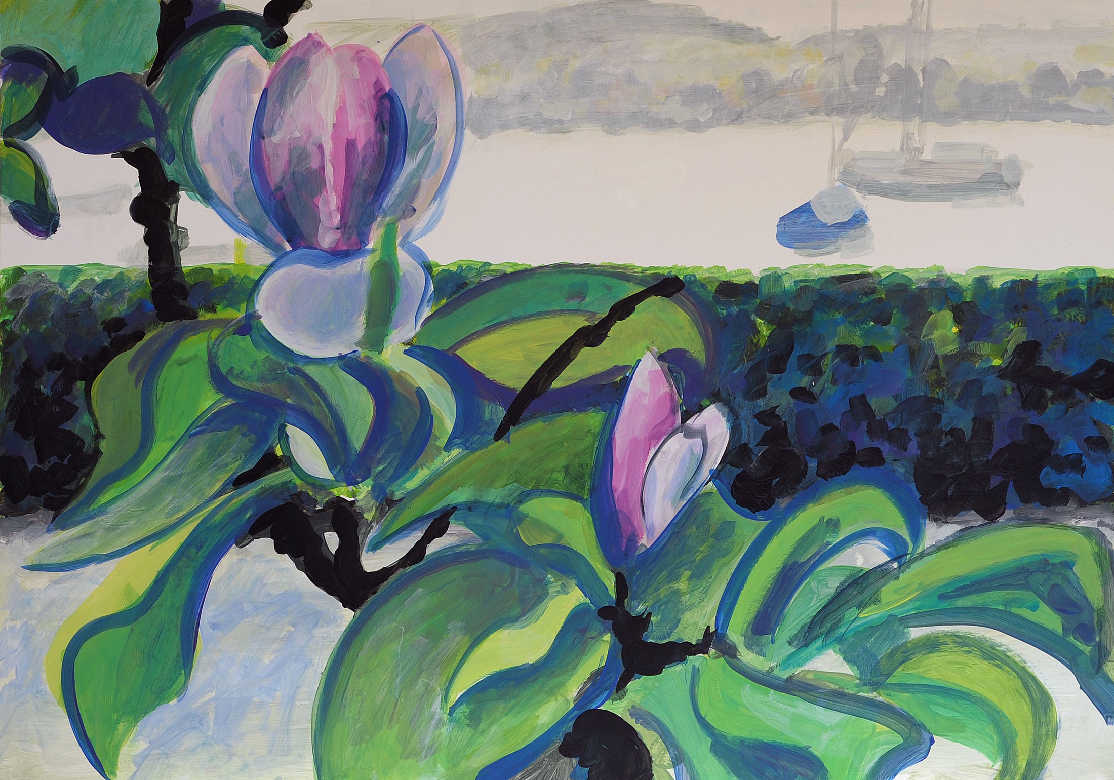 Christoph Leuthold Landschaft, Bilder, Gemälde, Malerei in Acryl und Aquarell: Aktuelle Ausstellung Magnolien im Arboretum, 2016
Acryl auf Karton
100 x 70 cm