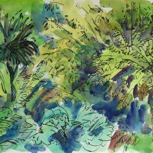 Christoph Leuthold Landschaft, Bilder, Gemälde, Malerei in Acryl und Aquarell: Cornwall, England Cornwall, The Lost Gardens of Heligan, 2015
Aquarell und Tinte auf Papier
64 x 50 cm