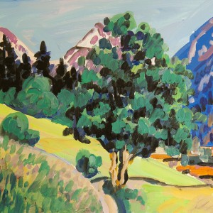 Christoph Leuthold Landschaft, Bilder, Gemälde, Malerei in Acryl und Aquarell: Prättigau Bergweg, taleinwärts, 2016
Acryl auf Leinwand auf Karton
50 x 40 cm