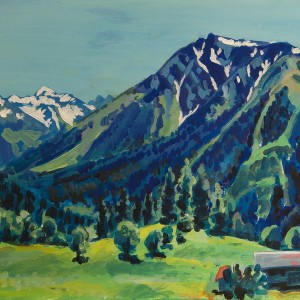 Christoph Leuthold Landschaft, Bilder, Gemälde, Malerei in Acryl und Aquarell: Prättigau Bergji mit Canard, Weisshorn und Lauizughorn, 2016
Acryl auf Leinwand auf Karton
60 x 40 cm