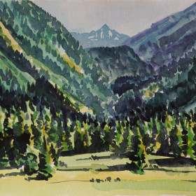 Christoph Leuthold Landschaft, Bilder, Gemälde, Malerei in Acryl und Aquarell: Prättigau Novai, Rosställispitz 2024
Aquarell auf Papier
48 x 36 cm