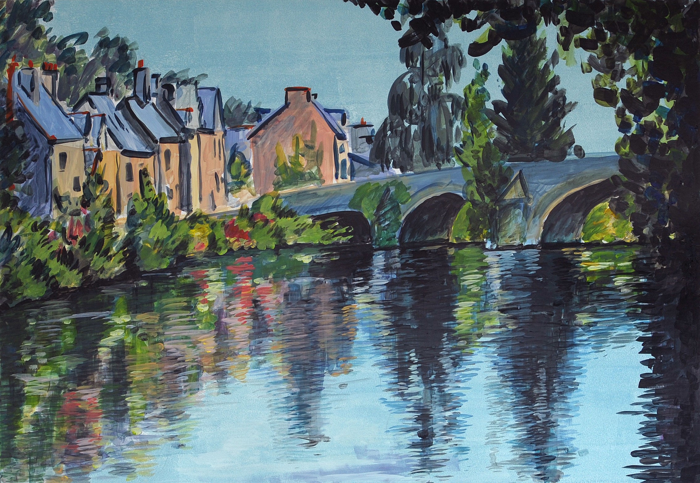 Christoph Leuthold Landschaft, Bilder, Gemälde, Malerei in Acryl und Aquarell: Bretagne / Normandie, Frankreich Brücke in Léhon, Bretagne, 2013
Acryl auf Karton
100 x 70 cm