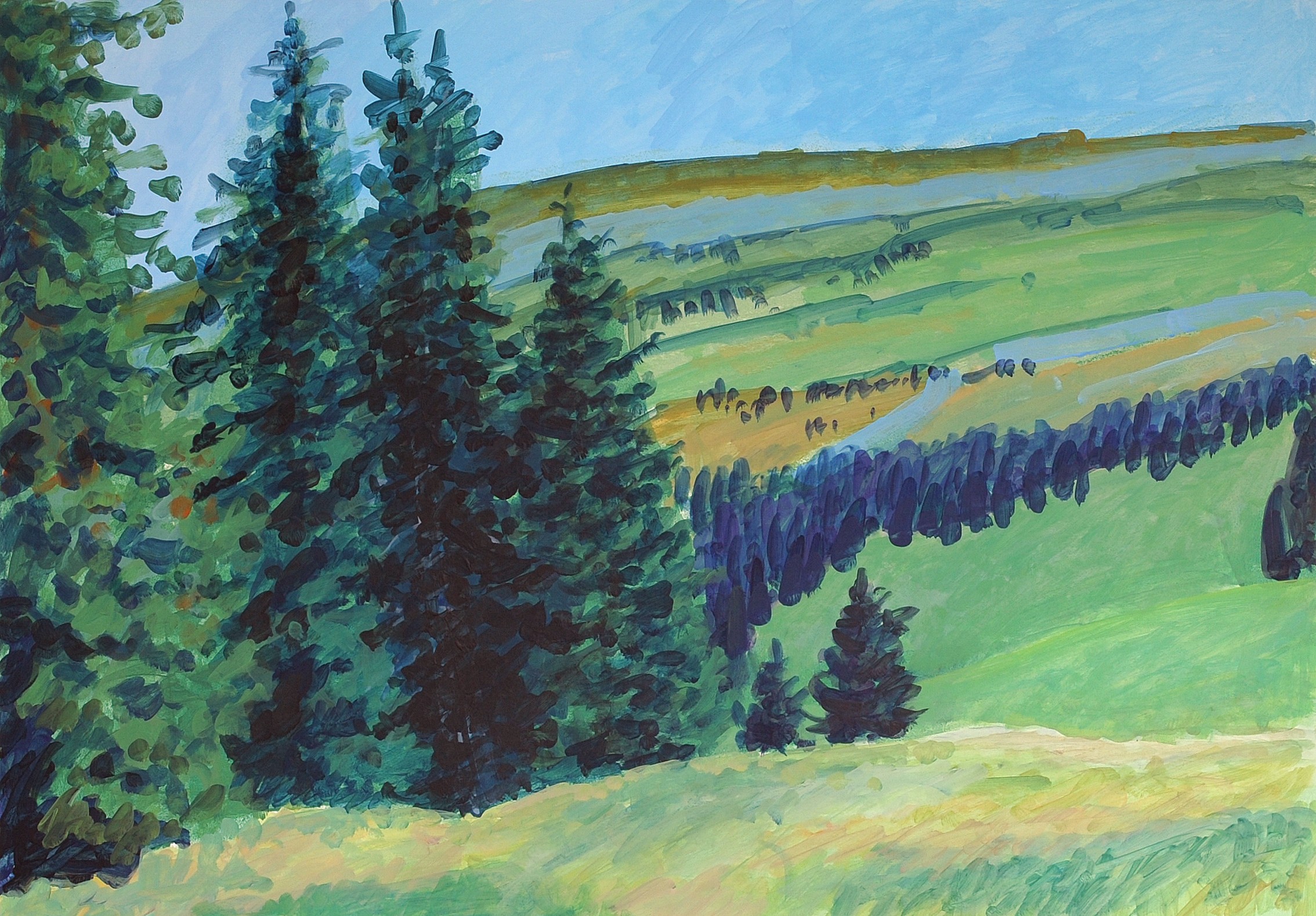 Christoph Leuthold Landschaft, Bilder, Gemälde, Malerei in Acryl und Aquarell: St. Galler Oberland Fichten und Chäserrugg I, Sellamatt, 2014
Acryl auf Karton
100 x 70 cm