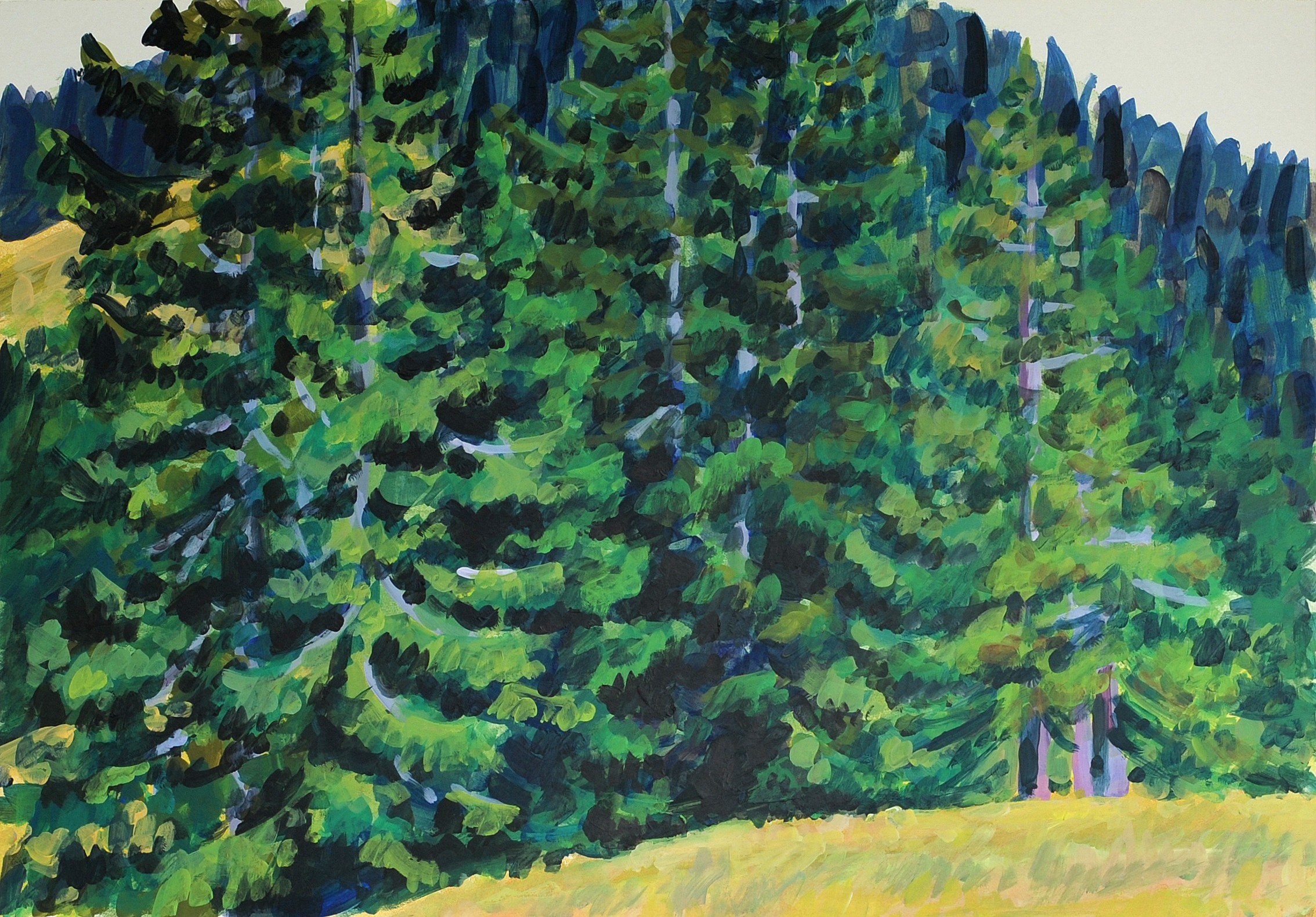 Christoph Leuthold Landschaft, Bilder, Gemälde, Malerei in Acryl und Aquarell: St. Galler Oberland Waldrand, Prodriet, Flumserberg, 2014
Acryl auf Karton
100 x 70 cm