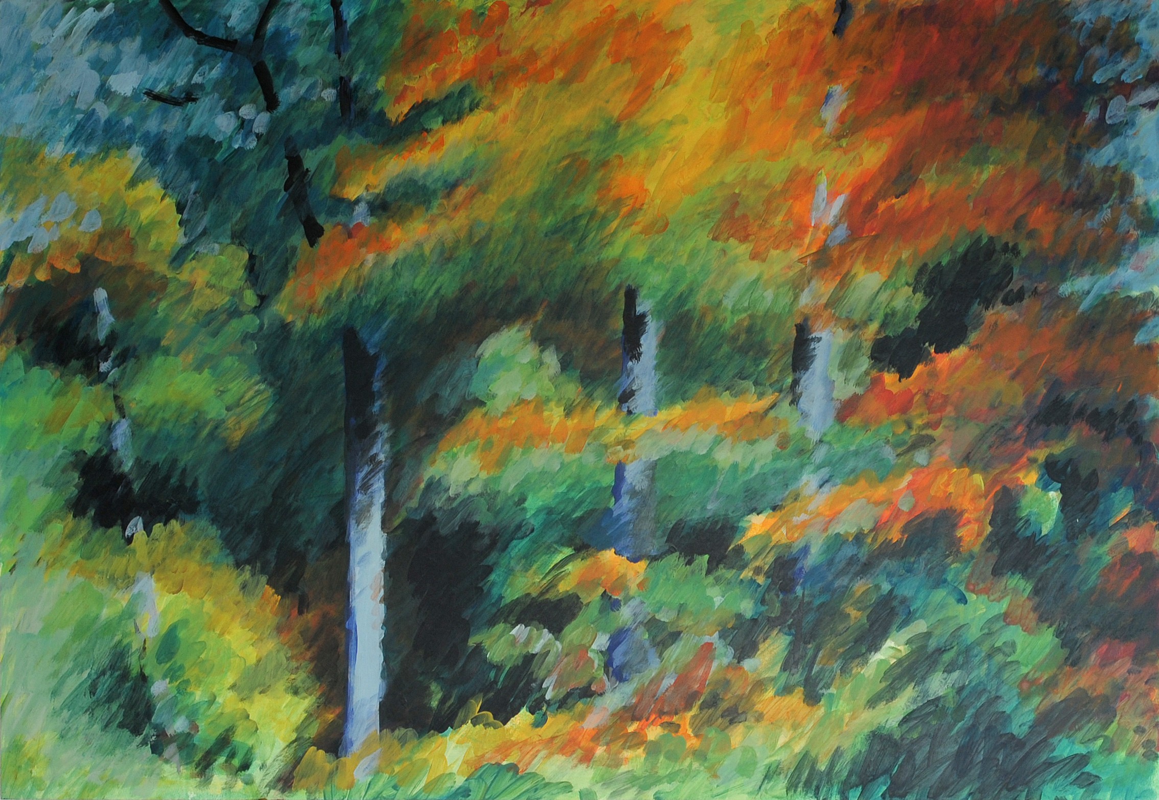 Christoph Leuthold Landschaft, Bilder, Gemälde, Malerei in Acryl und Aquarell: St. Galler Oberland Herbstwald, Luzisteig, 2014
Acryl auf Karton
100 x 70 cm