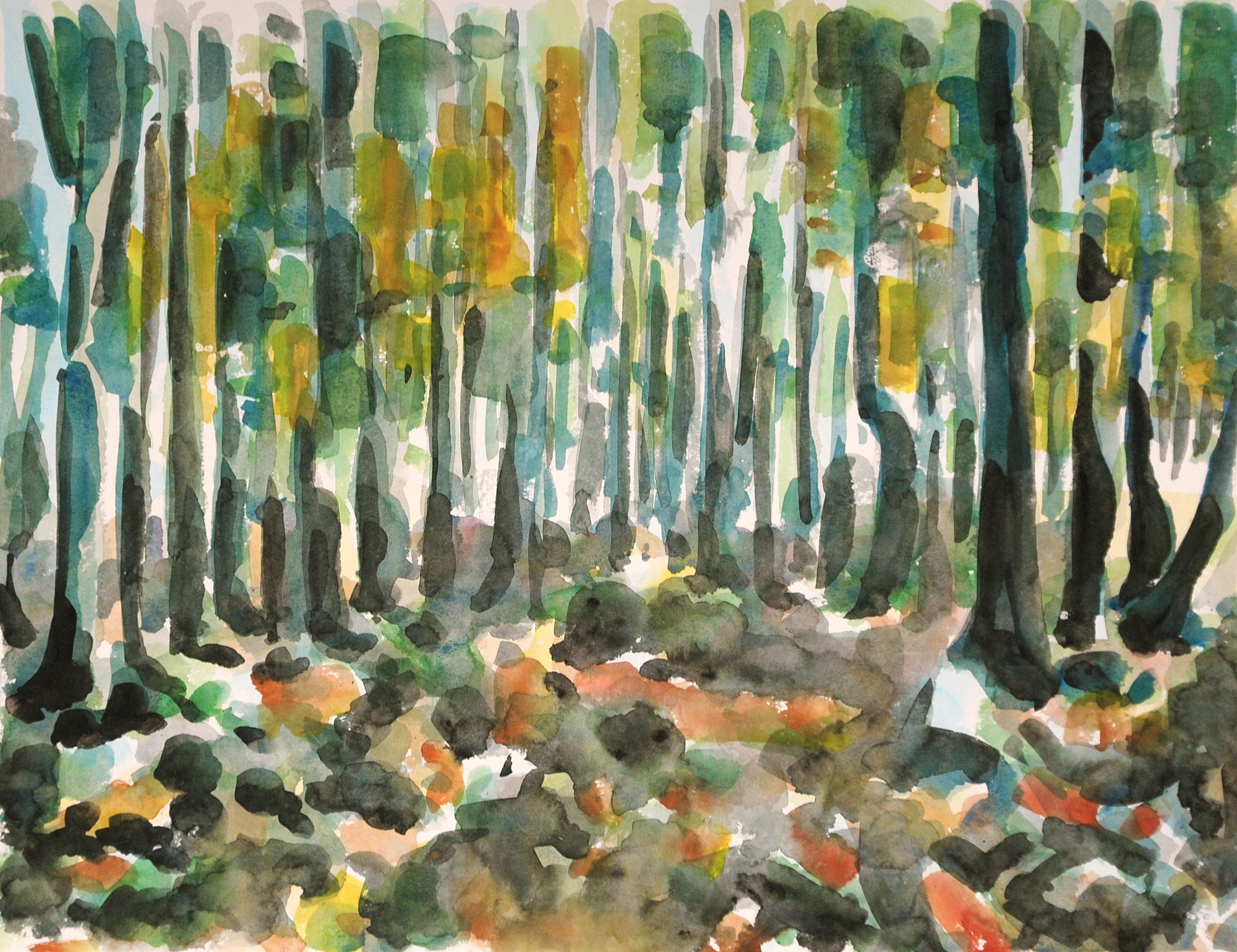 Christoph Leuthold Landschaft, Bilder, Gemälde, Malerei in Acryl und Aquarell: Jura / Obwalden Buchenwald, Prés d'Orvin, 2014
Aquarell auf Papier
64 x 50 cm