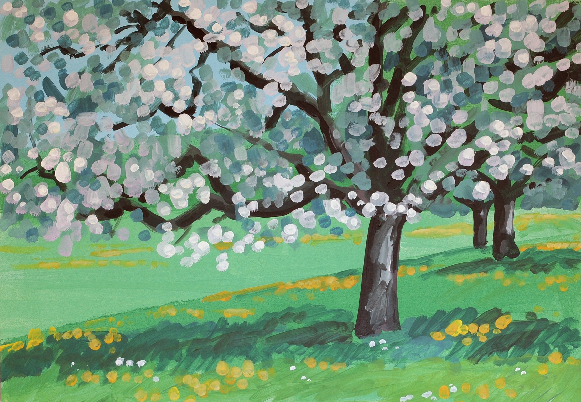 Christoph Leuthold Landschaft, Bilder, Gemälde, Malerei in Acryl und Aquarell: Baselbiet / Jura Kirschenblüte, Baselbiet, 2014
Acryl auf Karton
100 x 70 cm