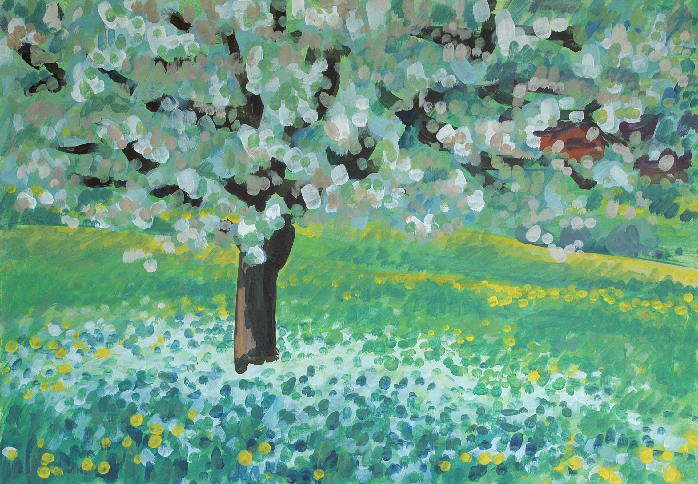 Christoph Leuthold Landschaft, Bilder, Gemälde, Malerei in Acryl und Aquarell: Baselbiet / Jura Kirschenblüte, Baselbiet, 2014
Acryl auf Karton
100 x 70 cm