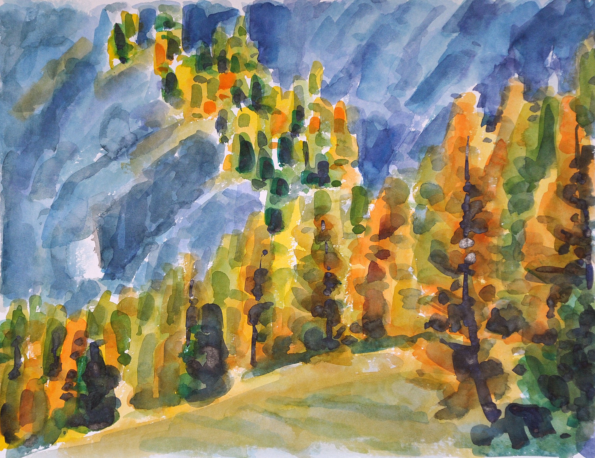 Christoph Leuthold Landschaft, Bilder, Gemälde, Malerei in Acryl und Aquarell: Engadin Lärchenwald, Val Roseg, 2015
Aquarell auf Papier
64 x 50 cm