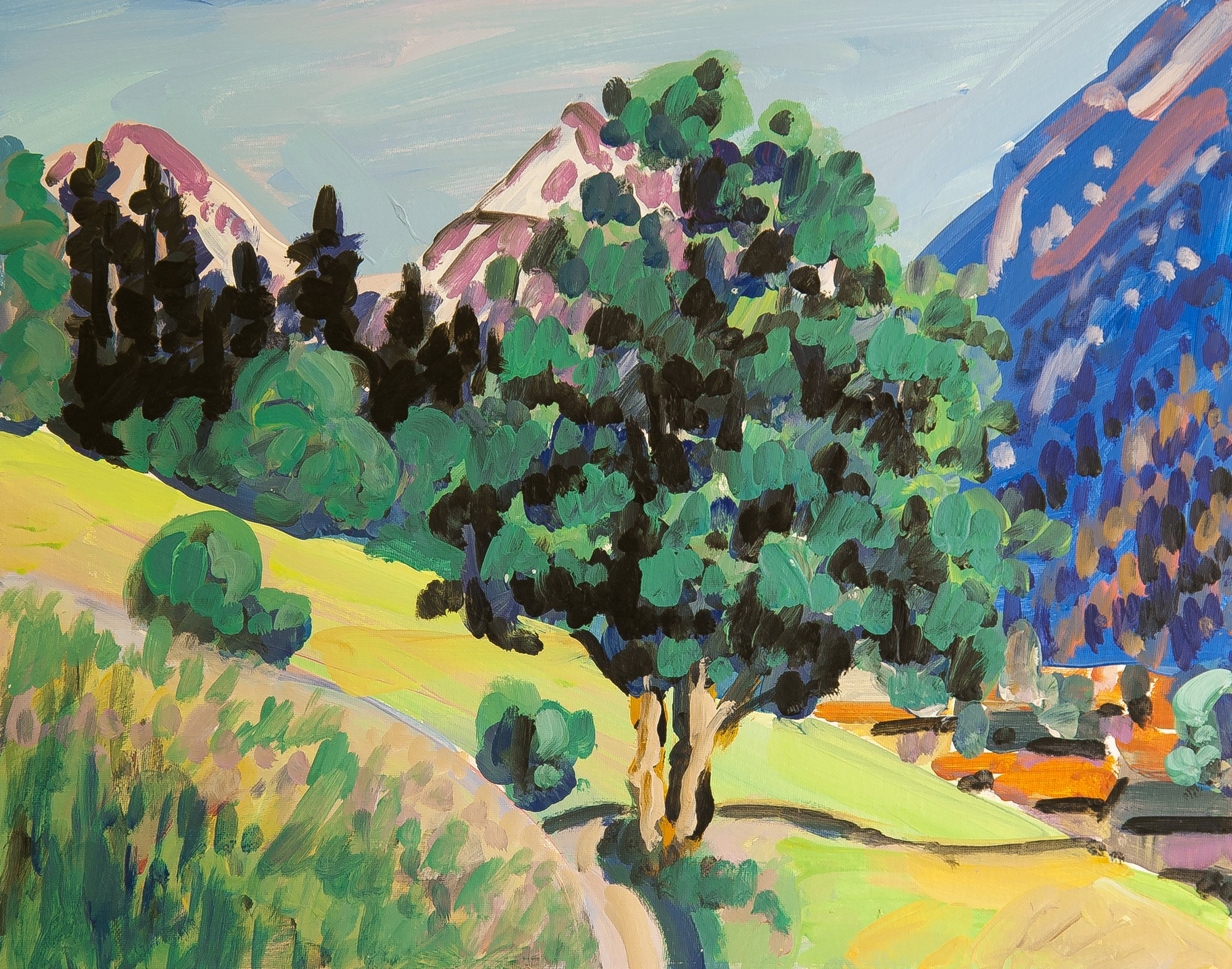 Christoph Leuthold Landschaft, Bilder, Gemälde, Malerei in Acryl und Aquarell: Prättigau Bergweg, taleinwärts, 2016
Acryl auf Leinwand auf Karton
50 x 40 cm