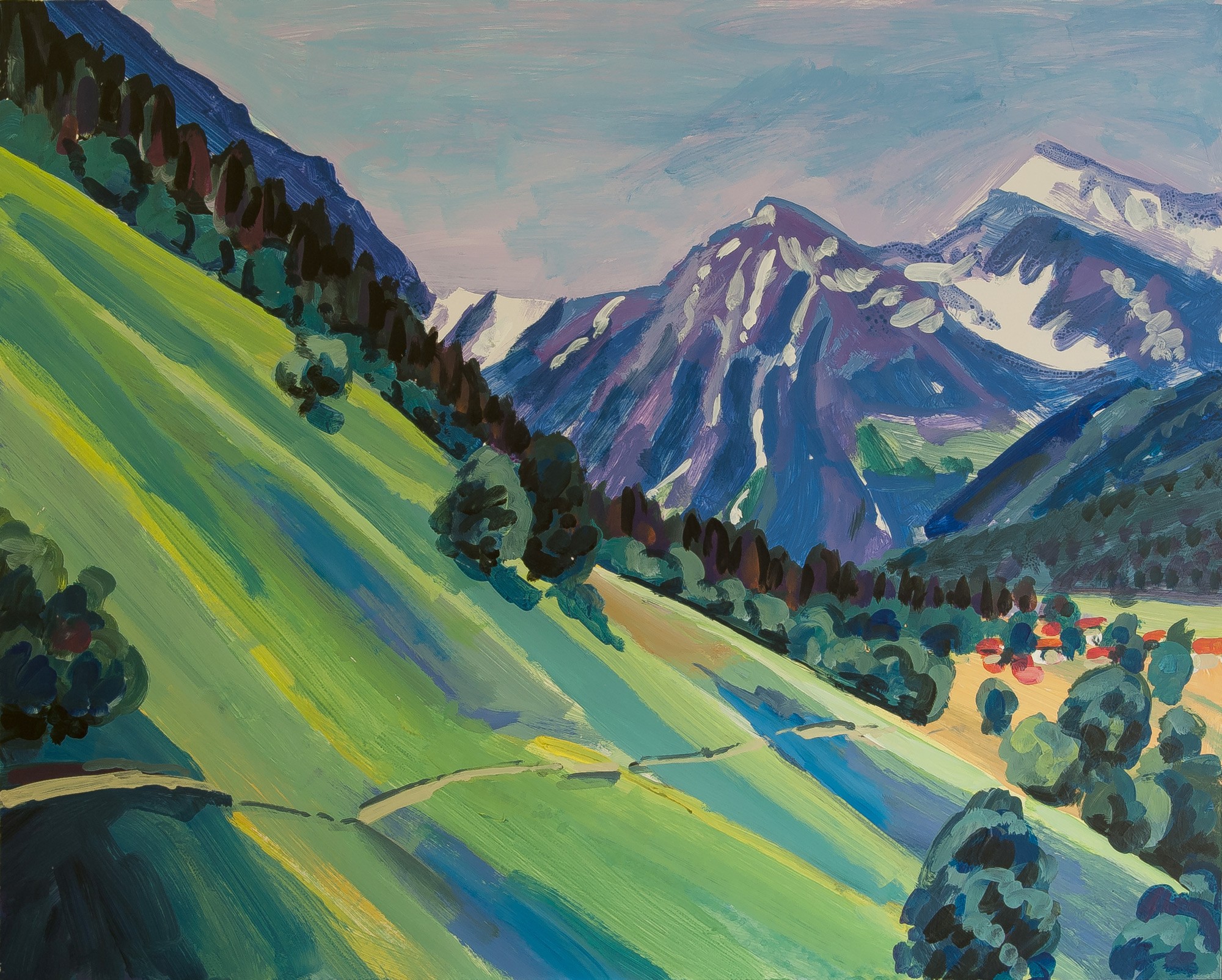 Christoph Leuthold Landschaft, Bilder, Gemälde, Malerei in Acryl und Aquarell: Prättigau Schluecht, Canard und Weisshorn, 2016
Acryl auf Karton
100 x 80 cm